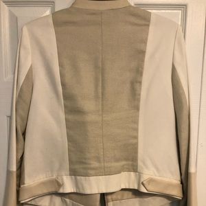 White & Beige Mixed Material Moto Jacket